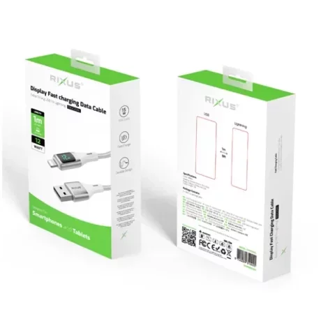 Cablu Incarcare si Date USB-A to Lightning (iPhone) Impletit cu afisaj LED 1M Alb