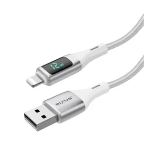 Cablu Incarcare si Date USB-A to Lightning (iPhone) Impletit cu afisaj LED 1M Alb