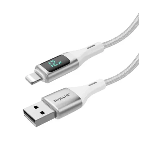 Cablu Incarcare si Date USB-A to Lightning (iPhone) Impletit cu afisaj LED 1M Alb