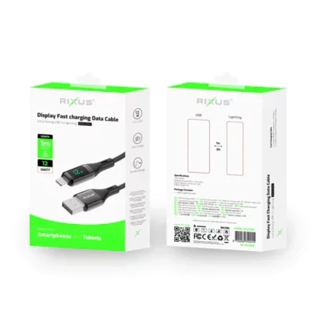 Cablu Incarcare si Date USB-A to Lightning (iPhone) Impletit cu Afisaj LED 1M Negru
