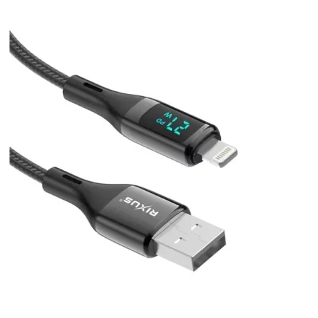 Cablu Incarcare si Date USB-A to Lightning (iPhone) Impletit cu Afisaj LED 1M Negru