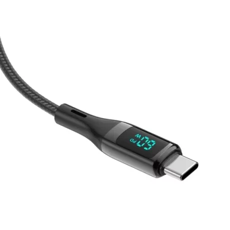 Cablu Incarcare si Date USB-A / USB-C Impletit cu Afisaj LED 1M Negru