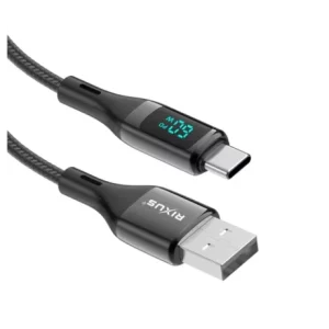 Cablu Incarcare si Date USB-A / USB-C Impletit cu Afisaj LED 1M Negru