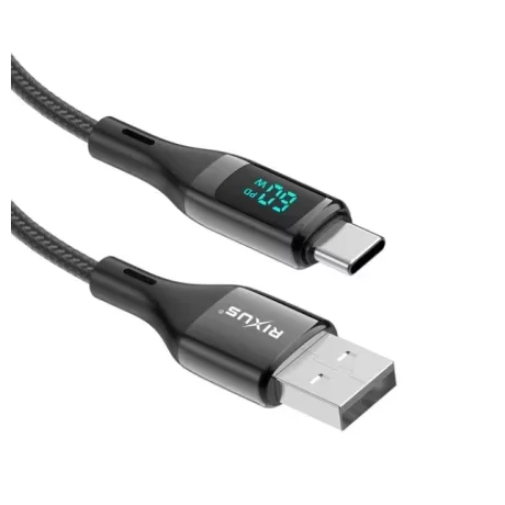 Cablu Incarcare si Date USB-A / USB-C Impletit cu Afisaj LED 1M Negru