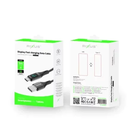 Cablu Incarcare si Date USB-A / USB-C Impletit cu Afisaj LED 1M Negru