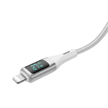Cablu Incarcare si Date  USB-C to Lightning (iPhone) Impletit cu afisaj LED 1M Alb