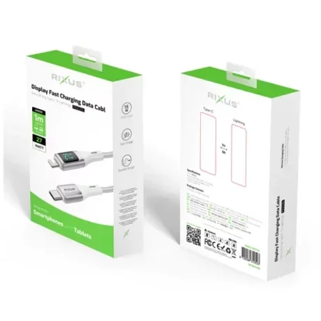Cablu Incarcare si Date  USB-C to Lightning (iPhone) Impletit cu afisaj LED 1M Alb