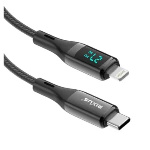 Cablu Incarcare si Date USB-C to Lightning(iPhone) Impletit cu Afisaj LED 1M Negru