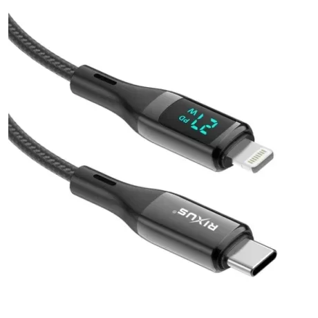Cablu Incarcare si Date USB-C to Lightning(iPhone) Impletit cu Afisaj LED 1M Negru