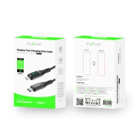 Cablu Incarcare si Date USB-C to Lightning(iPhone) Impletit cu Afisaj LED 1M Negru