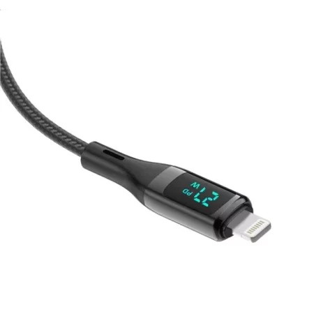 Cablu Incarcare si Date USB-C to Lightning(iPhone) Impletit cu Afisaj LED 1M Negru