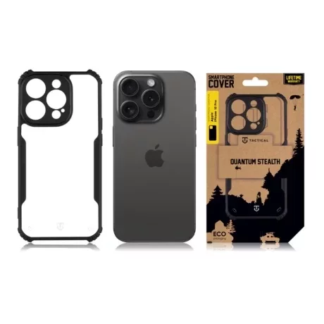 Husă Tactical Quantum Stealth pentru iPhone 15 Pro - Transparent/Negru