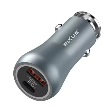 Incarcator Auto Rapid Rixus 38W 1 x USB-A si 1 x USB-C  Gri