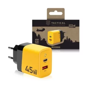 Încărcător rețea dual USB-C/USB-A 45W Tactical MicroGrid GaN - Galben