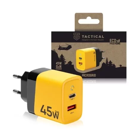 Încărcător rețea dual USB-C/USB-A 45W Tactical MicroGrid GaN - Galben