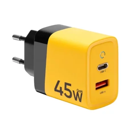 Încărcător rețea dual USB-C/USB-A 45W Tactical MicroGrid GaN - Galben