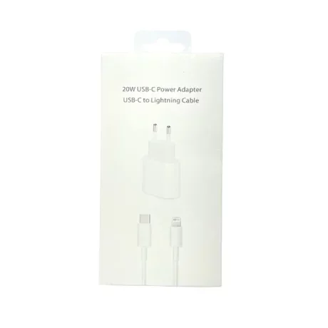 Încărcător rețea USB-C 20W Compatibil cu iPhone, Alb - Pachet Retail, Cablu Lightning 1M Inclus