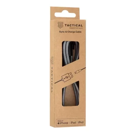 Cablu de date si incarcare Tactical, USB-A la Lightning (iPhone), 1 metru, Gri, MFi Fast Rope Kevlar