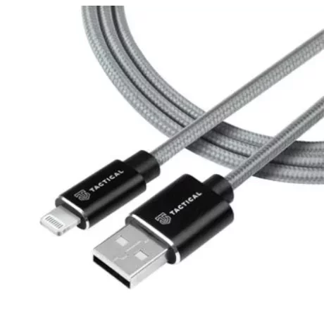 Cablu de date si incarcare Tactical, USB-A la Lightning (iPhone), 1 metru, Gri, MFi Fast Rope Kevlar