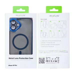 Husa iPhone 16 Plus Rixus Magsafe cu Protectie Metalica Integrata pentru Camera Albastru Inchis