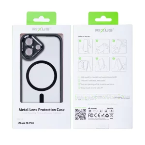 Husa iPhone 16 Plus Rixus Magsafe cu Protectie Metalica Integrata pentru Camera Neagra