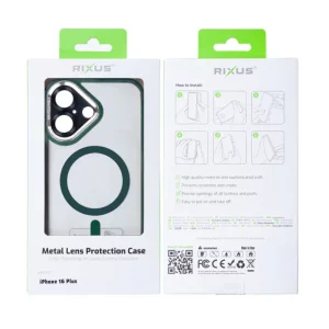Husa iPhone 16 Plus Rixus Magsafe cu Protectie Metalica Integrata pentru Camera Verde Inchis