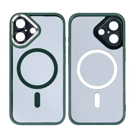 Husa iPhone 16 Plus Rixus Magsafe cu Protectie Metalica Integrata pentru Camera Verde Inchis