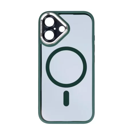 Husa iPhone 16 Plus Rixus Magsafe cu Protectie Metalica Integrata pentru Camera Verde Inchis