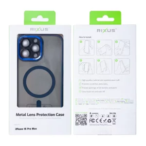 Husa iPhone 16 Pro Max Rixus Magsafe cu Protectie Metalica Integrata pentru Camera Albastru Inchis