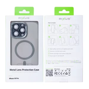Husa iPhone 16 Pro Max Rixus Magsafe cu Protectie Metalica Integrata pentru Camera Gri