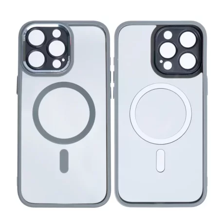 Husa iPhone 16 Pro Max Rixus Magsafe cu Protectie Metalica Integrata pentru Camera Gri