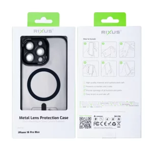 Husa iPhone 16 Pro Max Rixus Magsafe cu Protectie Metalica Integrata pentru Camera Neagra