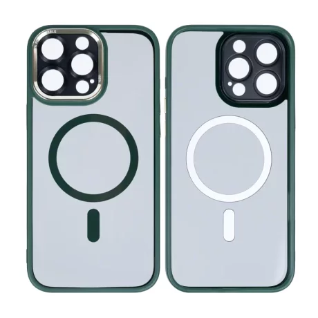 Husa iPhone 16 Pro Max Rixus Magsafe cu Protectie Metalica Integrata pentru Camera Verde Inchis