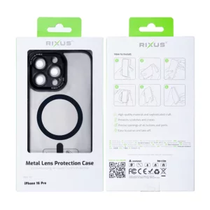 Husa iPhone 16 Pro Rixus Magsafe cu Protectie Metalica Integrata pentru Camera Neagra