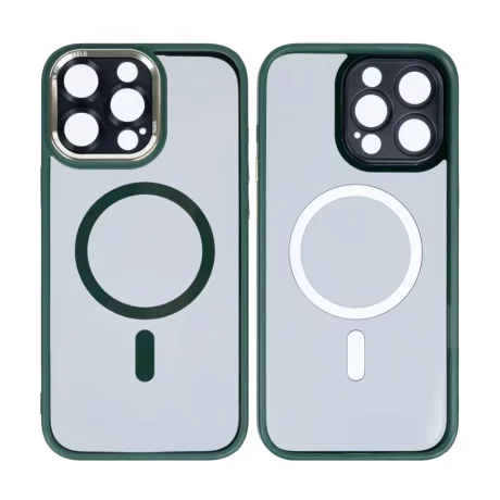 Husa iPhone 16 Pro Rixus Magsafe cu Protectie Metalica Integrata pentru Camera Verde Inchis