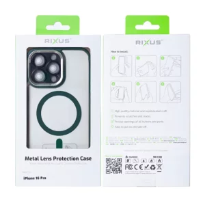 Husa iPhone 16 Pro Rixus Magsafe cu Protectie Metalica Integrata pentru Camera Verde Inchis