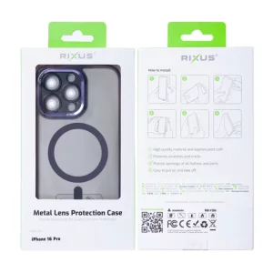 Husa iPhone 16 Pro Rixus Magsafe cu Protectie Metalica Integrata pentru Camera Violet