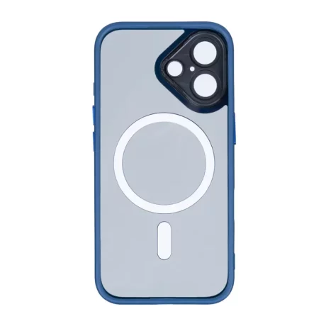 Husa iPhone 16 Rixus Magsafe cu Protectie Metalica Integrata pentru Camera Albastru Inchis
