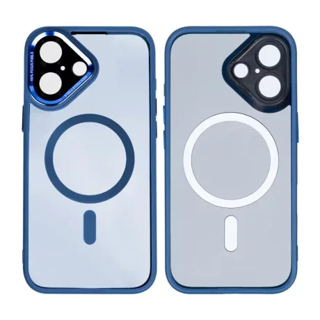 Husa iPhone 16 Rixus Magsafe cu Protectie Metalica Integrata pentru Camera Albastru Inchis