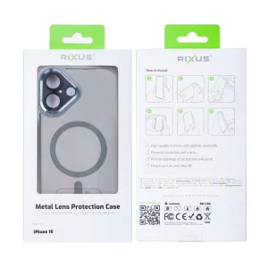 Husa iPhone 16 Rixus Magsafe cu Protectie Metalica Integrata pentru Camera Gri