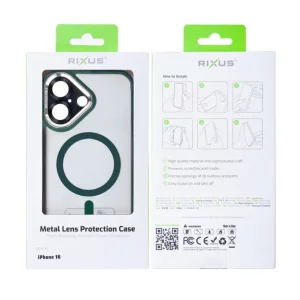 Husa iPhone 16 Rixus Magsafe cu Protectie Metalica Integrata pentru Camera Verde Inchis