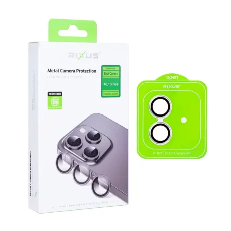 Folie iPhone 16 / iPhone 16 Plus Sticla Camera cu Rama Argintie