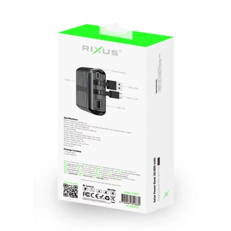 Baterie Externa Solara Rixus Wireless 20.000 mAh