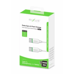 Cablu Date si Incarcare Rixus USB-C/ USB-C Incarcare Rapida 3M Alb