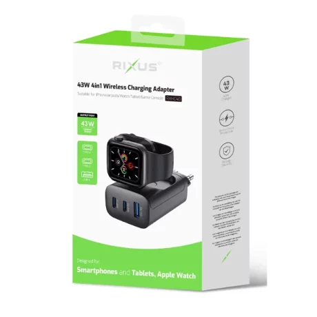 Incarcator Rixus pentru iWatch, iPhone, Airpods 43W Negru