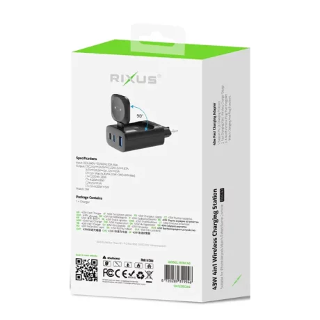 Incarcator Rixus pentru iWatch, iPhone, Airpods 43W Negru
