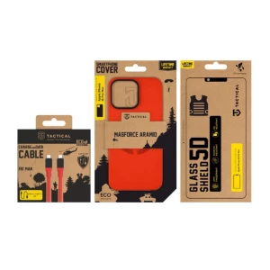 Set Husa + Cablu Incarcare + Folie Protectie iPhone 16 Pro Max Tactical Rosu