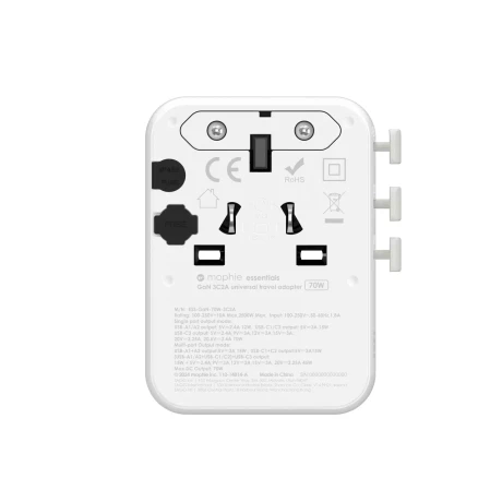 Incarcator Mophie Essential 70w GaN 5 Port + AC Travel Adapter White