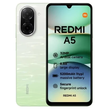 Telefon mobil Xiaomi Redmi A5, 64GB, 3GB RAM, 4G, Charger Pack 15W, Lake Green